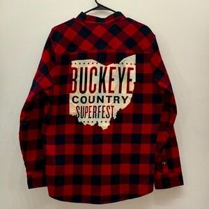 Red and Black Plaid Buckeye Country Superfest Flannel Shirt (Large)